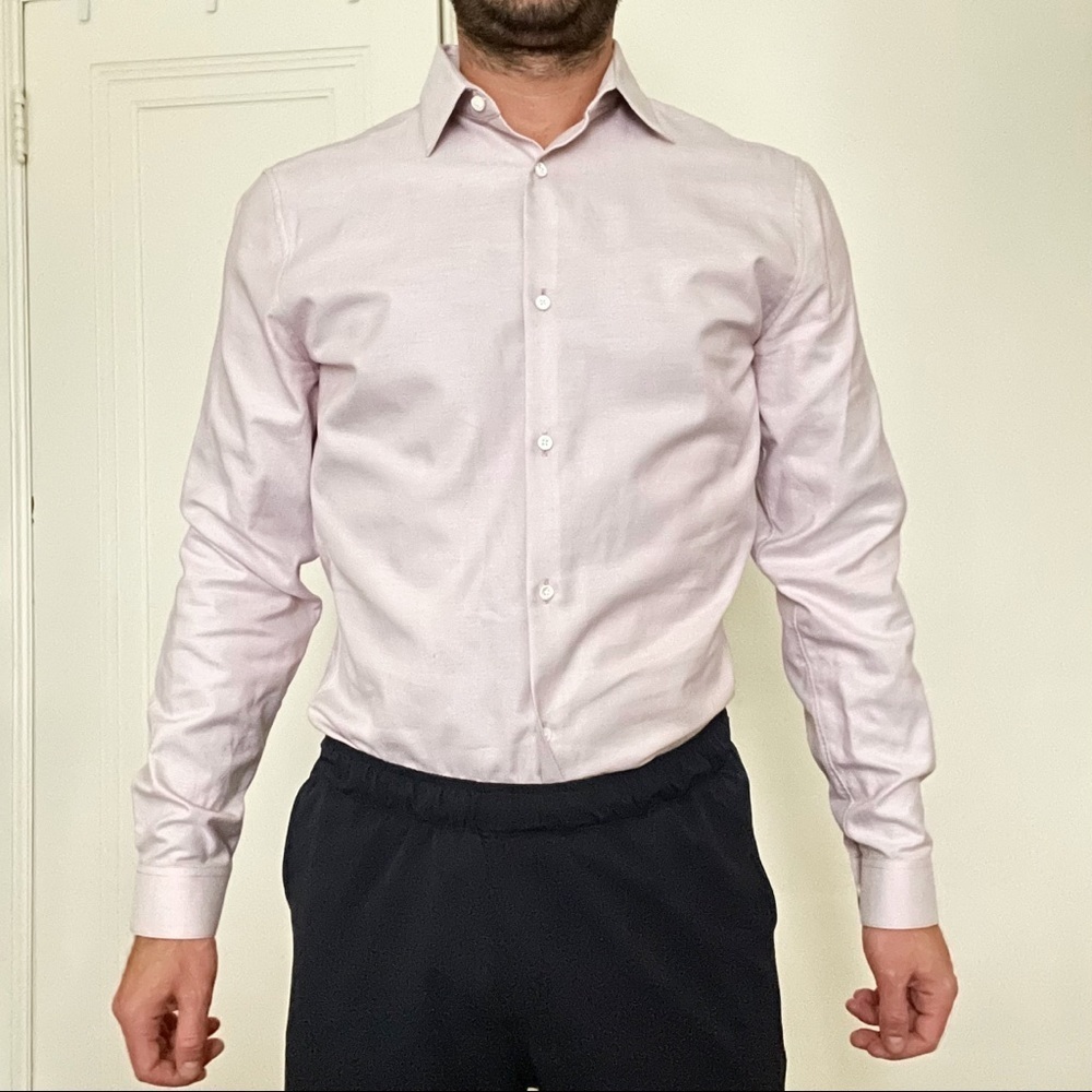 Theory Cedrick Men’s Cotton Dress Shirt Slim Fit Pink Size 15R